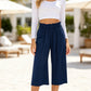 📢📢-50% !! ⏰ Pantalon Capri Femme Taille Haute À Jambe Large en Lin Élastique Smocké