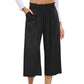 📢📢-50% !! ⏰ Pantalon Capri Femme Taille Haute À Jambe Large en Lin Élastique Smocké