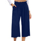 📢📢-50% !! ⏰ Pantalon Capri Femme Taille Haute À Jambe Large en Lin Élastique Smocké
