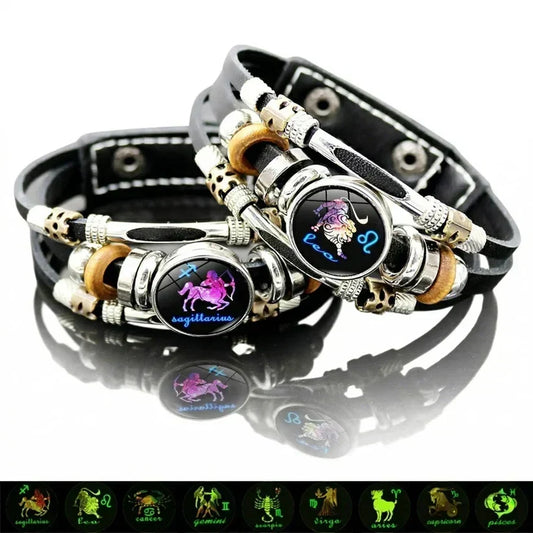 ⭐ 50% OFF ! 🐾 Bracelet Zodiaque en Cuir Phosphorescent – Brille la nuit, réglable & unisexe – Parfait pour les amateurs de zodiaque & le port quotidien ✨