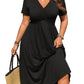 📢📢50% OFF !! ⏰Plus Size V-Neck Ruched Short Sleeve Midi Dress, Casual Summer Flowy A-Line Dress, Women's Fashion Clothing