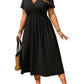 📢📢50% OFF !! ⏰Plus Size V-Neck Ruched Short Sleeve Midi Dress, Casual Summer Flowy A-Line Dress, Women's Fashion Clothing
