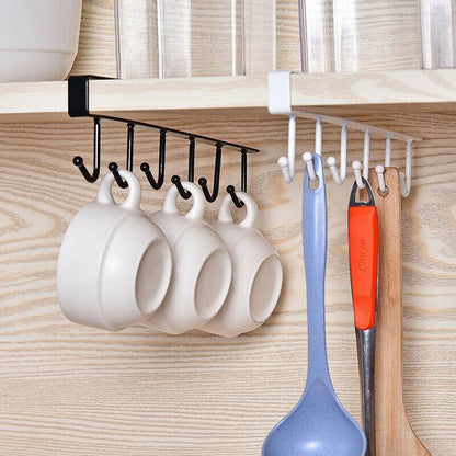 🏠 −50% MAINTENANT !🔥 Crochet Sous-Étagère 6 Crochets – Organisateur de Cuisine gain de Place – Sans Perçage – Support Ustensiles en Acier pour Placard & Garde-Robe 🍴
