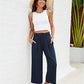 📢📢-50% !! ⏰ Pantalon Capri Femme Taille Haute À Jambe Large en Lin Élastique Smocké