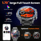 Montre connectée pour homme de style militaire avec batterie de 1 100 mAh, écran AMOLED de 1,7 pouces, lampe torche LED, étanchéité IP68, montre de sport avec fonction téléphone, plus de 110 modes sportifs, suivi de la fréquence cardiaque et du somme