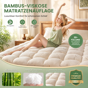 HOT SALE 2026🥳💞50 000+ VENDUS !👵❤️ Protège-Matelas en Fibre de Bambou Viscose avec Poches Profondes, Surmatelas Matelassé, Doux & Décompressant