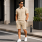 👔 OFFRE LIMITÉE -50% ! ✨ Ensemble 2 Pièces Homme – Imprimé Losange, Haut à Col, Short, Coupe Confortable ✨