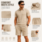 👔 OFFRE LIMITÉE -50% ! ✨ Ensemble 2 Pièces Homme – Imprimé Losange, Haut à Col, Short, Coupe Confortable ✨