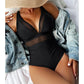 💥 50 % de réduction👙 Maillot de bain une pièce froncé en maille contrastée pour femme🏝️