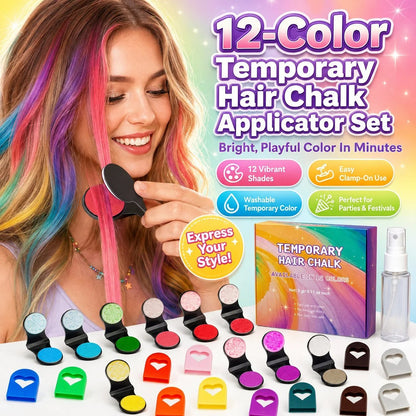 ⏳ Offre spéciale à durée limitée ⏰ Coffret de craies capillaires temporaires avec applicateurs, 12 couleurs 🎁 Prêt pour Noël ! 🎅