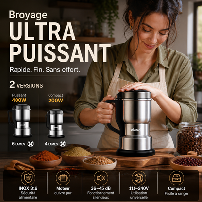 ⚡ PROMO FLASH : 50% DE RÉDUCTION ! Mini Broyeur Électrique pour la Maison – Acier Inoxydable 316, Moteur Cuivre 400W & Design Compact Silencieux 36-45 dB for un Broyage Efficace au Quotidien ✨🔪