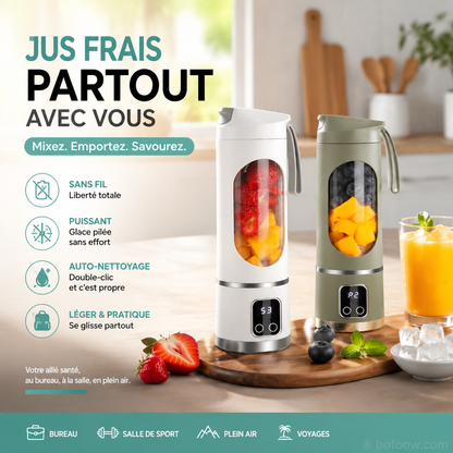 🍊🥤 Blender portable sans fil 450 ml | Écran numérique LED, double couvercle et mixage en 30 s