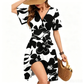 💃Soldes Été 2026 – -50% ! 🌈Robe Courte Femme À Manches Volantées, Col V Sexy & Poches – Robe Portefeuille Fleurie