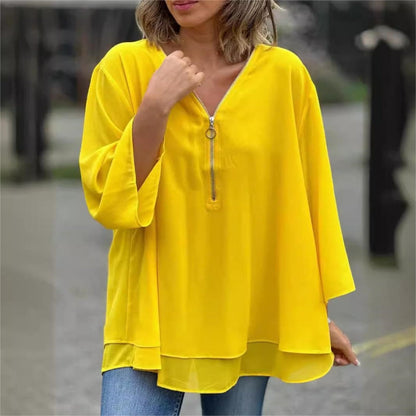 💎 50% DE RÉDUCTION ! 💎 Top Nouveau à Col en V avec Fermeture Éclair – Double Couche, Manches 3/4 & Tissu Ultra-Doux (5 Couleurs, S–4XL)