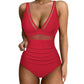 💥 50 % de réduction👙 Maillot de bain une pièce froncé en maille contrastée pour femme🏝️