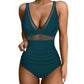 💥 50 % de réduction👙 Maillot de bain une pièce froncé en maille contrastée pour femme🏝️
