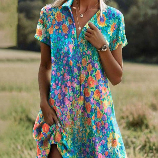 🌸 50% DE RÉDUCTION! 👗 Robe décontractée à imprimé et col en V pour femme