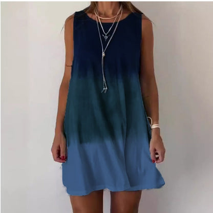 💥Soldes -50%🌸 Robe Sans Manches Col Rond Imprimé Dégradé
