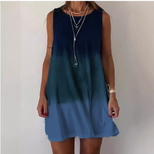 💥Soldes -50%🌸 Robe Sans Manches Col Rond Imprimé Dégradé
