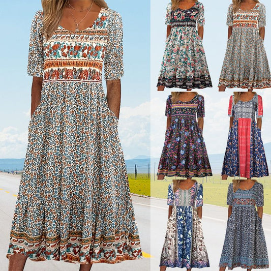 🔥50% OFF🌸✨ Robe élégante à motif bohème pour femme