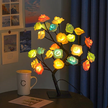📢📢50 % de réduction !! ⏰🌹✨Veilleuse arbre avec motif fleur de rose, lampe de table alimentée par USB