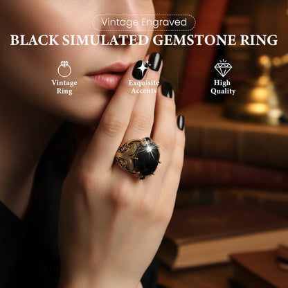 📢📢 -50% !! ⏰ Bague vintage gravée avec pierre noire d’imitation