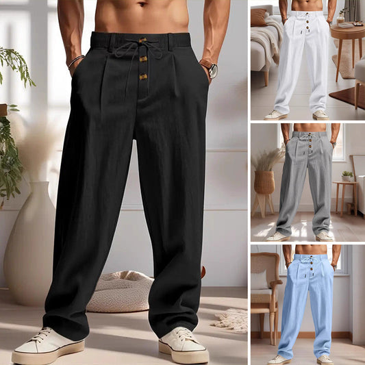 . 👖🌿 PROMO FLASH 50% ! Pantalon Homme en Lin – Coupe Droite, Cordon de Serrage, Tissu Respirant, 6 Couleurs, Tailles S-3XL, Idéal Été & Quotidien ✨