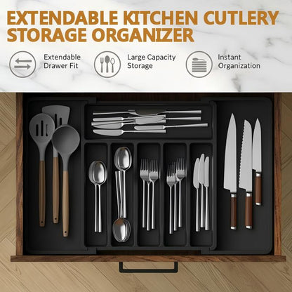 💎 50% DE RÉDUCTION ! 💎 Range-Couverts Extensible – Ajustable de 33 à 57 cm, Multi-Compartiments & En PP Alimentaire pour une Cuisine Organisée 🍴✨