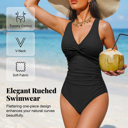 👙 PROMO LIMITÉE -50% ! ✨ Maillot de Bain Une-Pièce Sculptant Femme – Drapé Ventre Plat, Col V Torsadé, Bretelles Larges · 12 Coloris · S–2XL (EU 36–46) 💃 98% Avis Positifs
