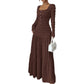 ✨ 50% DE RÉDUCTION MAINTENANT ! 👗 Robe Maxi à Encolure Carrée – Haut Smocké, Bordure à Volants et Tissu Respirant 🌸