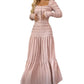 ✨ 50% DE RÉDUCTION MAINTENANT ! 👗 Robe Maxi à Encolure Carrée – Haut Smocké, Bordure à Volants et Tissu Respirant 🌸