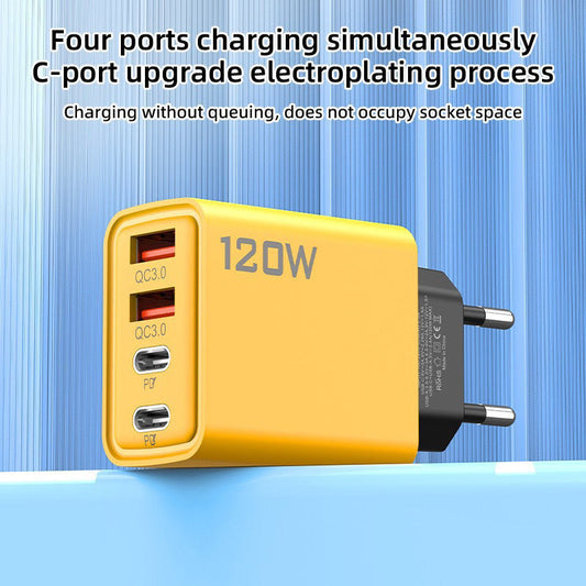 🔌 50% DE RÉDUCTION ⚡ Bloc chargeur rapide 4 ports 120W – Compatible PD & QC – Compact, sûr & charge ordinateur, tablette et téléphone simultanément – idéal pour la maison ou le voyage 📱