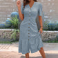 🔥DERNIER JOUR : 59 % DE RÉDUCTION🌞💃Robe midi à manches courtes et col en V, boutonnée, pour femme