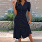 🔥DERNIER JOUR : 59 % DE RÉDUCTION🌞💃Robe midi à manches courtes et col en V, boutonnée, pour femme