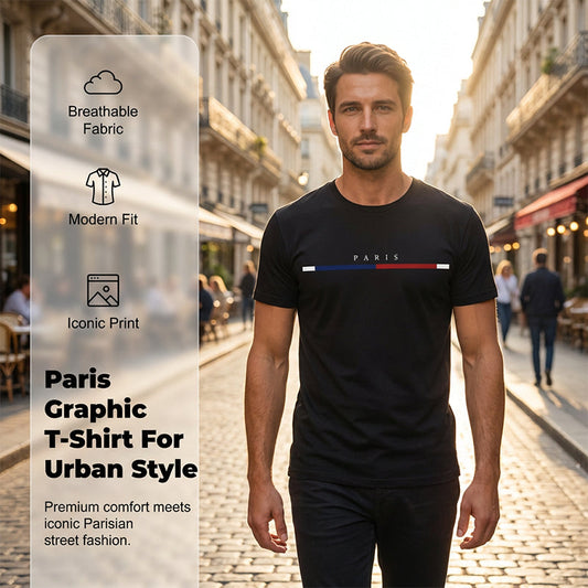 🎨👌🔵 OFFRE LIMITÉE 54% DE RÉDUCTION! T-Shirt Graphique "PARIS" Coupe Ajustée – Mélange de Coton Doux et Respirant, Disponible en Bleu Marine, Noir, Blanc, Gris et Bordeaux – Rehaussez Votre Look Quotidien 🔴⚪🔵