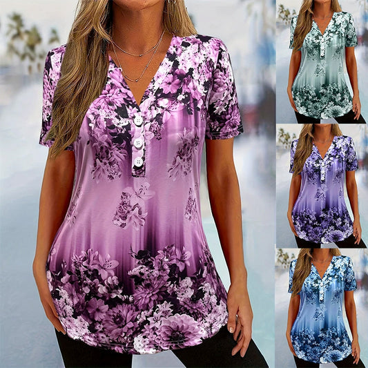 🌸 OFFRE LIMITÉE : -50 % ! ✨ Haut à manches courtes floral pour femme – Coupe ample douce, respirante et polyvalente 👕