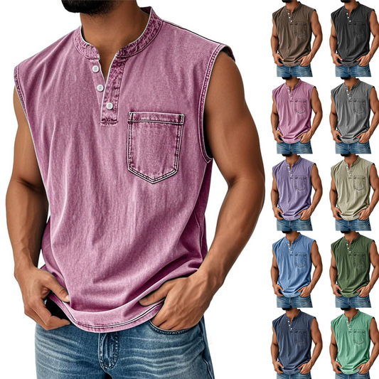 T-shirt sans manches style rétro à trois boutons