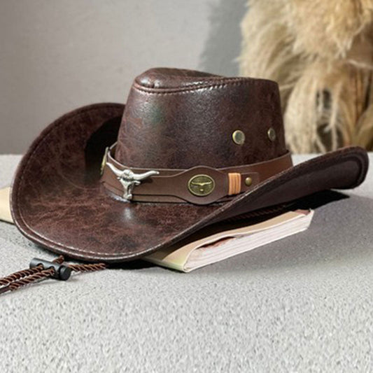 🤠 50% DE RÉDUCTION ! ✨ Chapeau de Cowboy Vintage – PU – Large Bord & Lanière Réglable for Plein Air