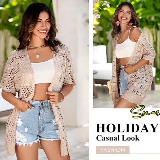 🔥🎁Nouveau 50% OFF🔥🔥Cardigan en maille ajourée à manches courtes pour femme💦 | Style Bohème & Fraîcheur Été 🌸