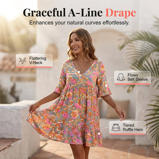 🌸 Une touche estivale chic : une robe à fleurs à col en V pour toutes les occasions🌞
