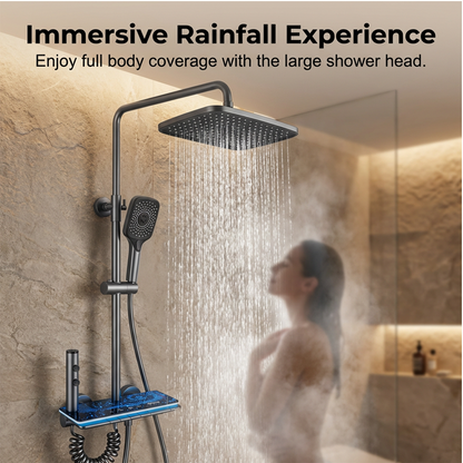 🥳VENTE CHAUDE 2026🥳💞50K+ VENDUS ! 💧🌙 50% DE RÉDUCTION ! Système de Douche à Affichage Numérique – LED Ciel Étoilé, Étagère Intégrée, 4 Modes de Jet, Corps Alliage. Spa à Domicile. ✨🚿