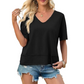 👕✨ -50% ! Top Femme Manches Courtes, Col V & Ourlet Patchwork – Léger, Décontracté & Parfait pour l'Été 🌸