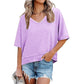 👕✨ -50% ! Top Femme Manches Courtes, Col V & Ourlet Patchwork – Léger, Décontracté & Parfait pour l'Été 🌸