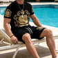 🖤👕🩳 -50% sur l'Ensemble Homme T-shirt & Short Gold Crest ✨ – Imprimé Luxe, Confort Respirant & Style Été Immédiat