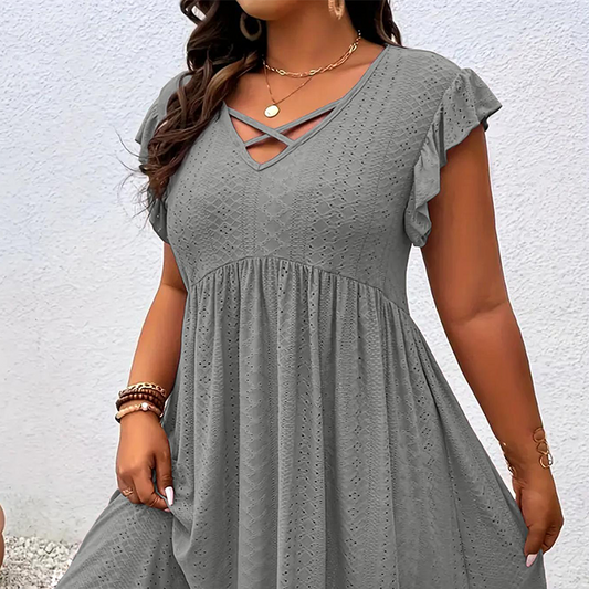 👗 50% DE RÉDUCTION ✨ Robe col V à volants – Élégante, cintrée & polyvalente – Parfaite pour le bureau, les brunchs ou les rendez-vous – chic et féminine 🌸💃🌿