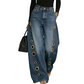 👖 50% DE RÉDUCTION 🌸 Jean femme œillets jambes larges – Doux, aéré & tendance avec ceinture – Look moderne et confortable – parfait pour un style décontracté ou chic ✨🔘🌿