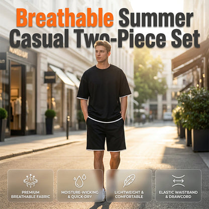 🌬️ Ensemble T-shirt & Short Homme Texturé Gaufre – Respirant, Coupe Ample & Style Décontracté