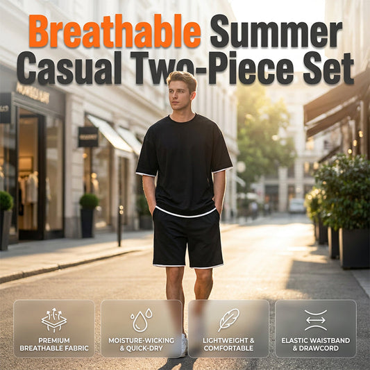 🌬️ Ensemble T-shirt & Short Homme Texturé Gaufre – Respirant, Coupe Ample & Style Décontracté