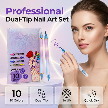 Coffret de feutres à double pointe pour décoration des ongles, 10 couleurs