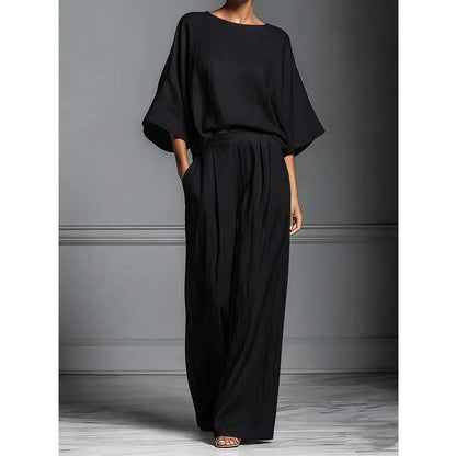 👗 50% DE RÉDUCTION 🏆 Ensemble deux pièces femme – Haut ample & pantalon large – Tissu fluide, coupe confortable & look élégant – parfait pour le bureau, les voyages ou les journées d’été 🌸